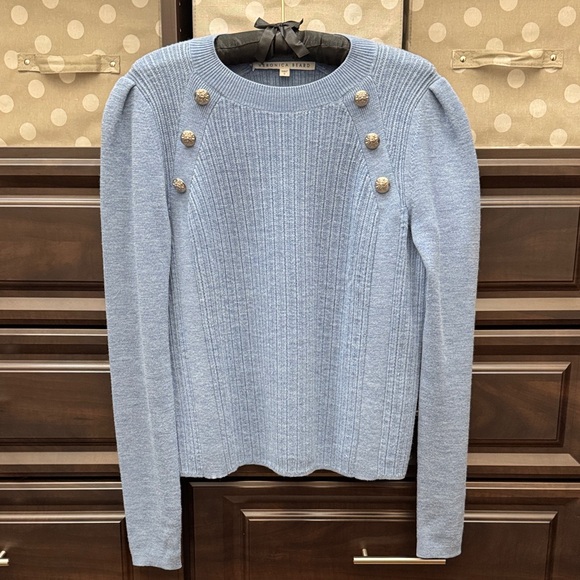 Blue Ribbed Sweater with silver Buttons